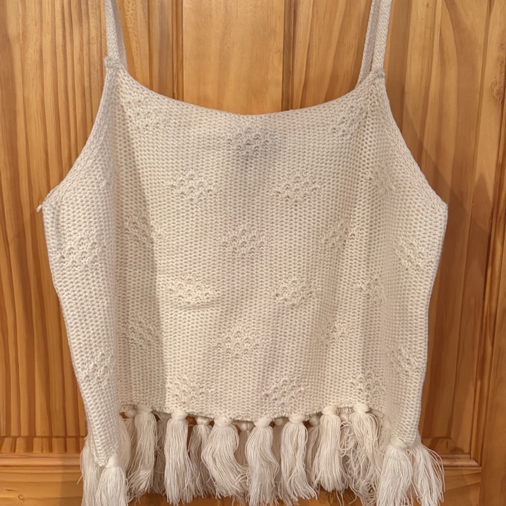 Lulu's Ivory Knit Tank with Fringe